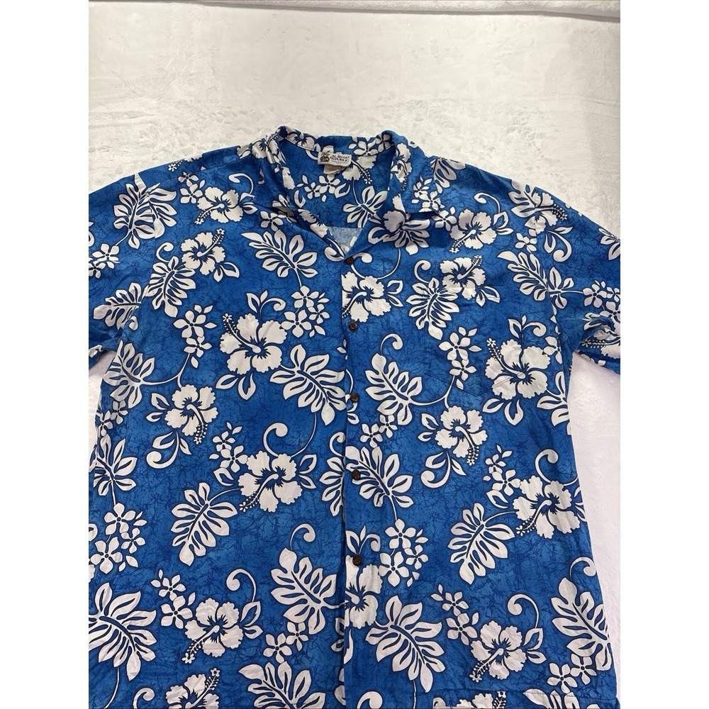 Aloha Republic Shirt Mens 2XL Blue Floral Hawaiian Aloha Made In Hawaii USA